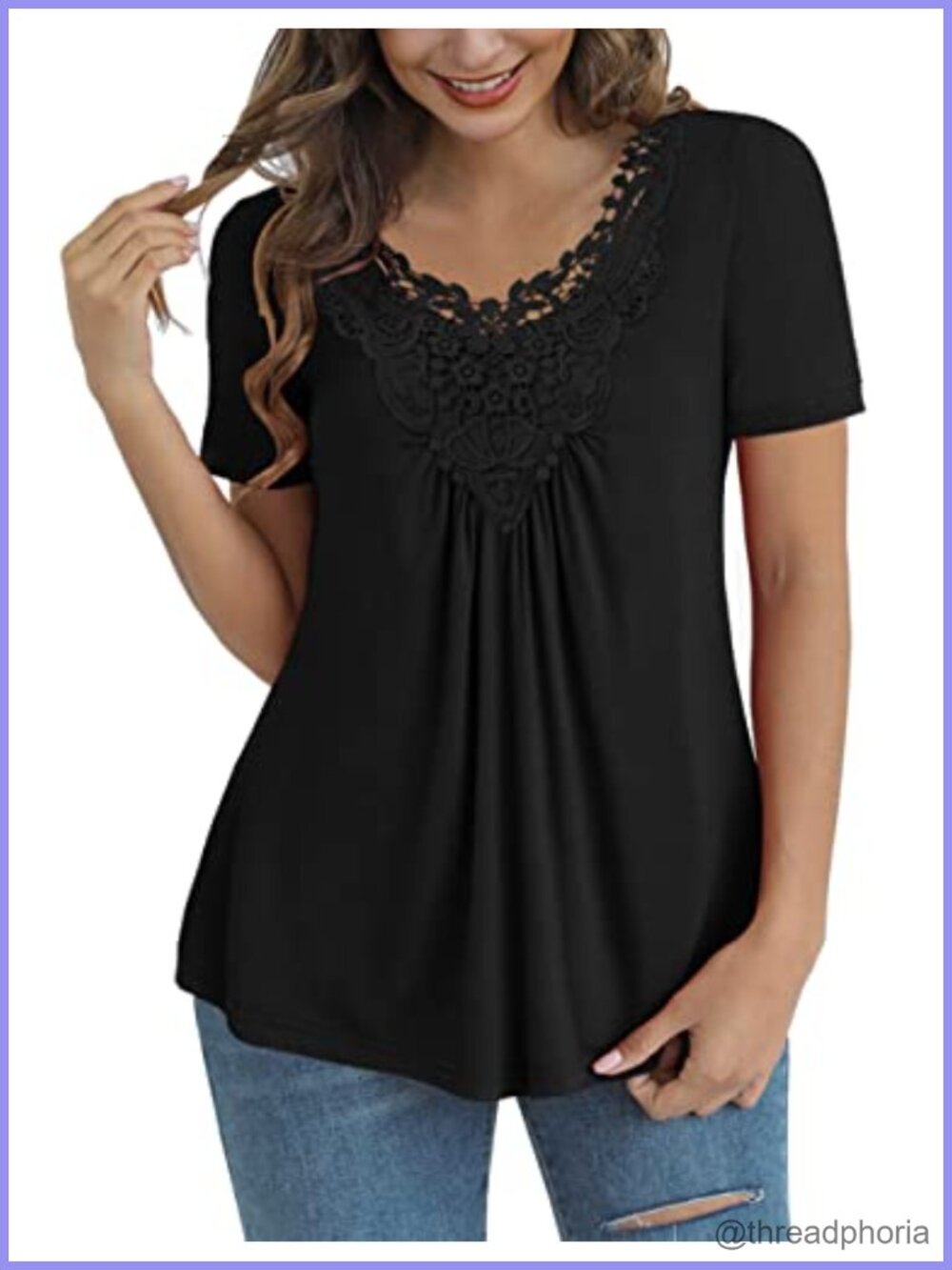 Plus Size Lace Crochet Tunic Top Short Sleeve V-Neck Blouse